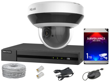 Set de monitorizare IP, cameră PTZ rotativă 4Mpx, IR20, NVR 4xPoE, disc de 1TB - Hilook de la Hikvision