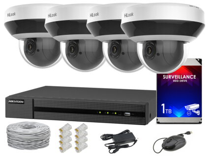 Set de monitorizare IP, 4 camere PTZ rotative 4Mpx, IR20, NVR 4xPoE, Hard Disk 1TB - Hilook by Hikvision