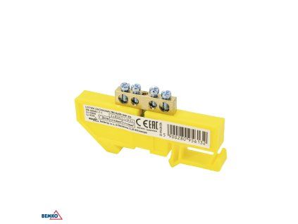 Bornă Schelinger pentru șină DIN de 35 mm, 63 A, 500 V, galbenă BM-A18-TBI-6X09-04P-ZO