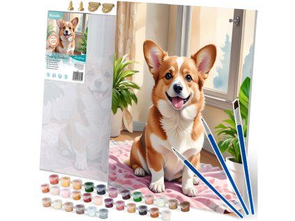 Pictură după numere 40x50 cm Massido Cățeluș Corgi
